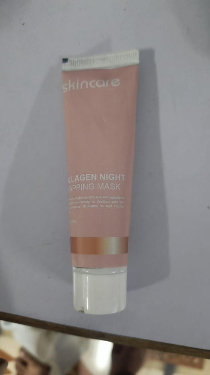 Collagen night peel off mask in a pink tube for rejuvenating and hydrating skin overnight