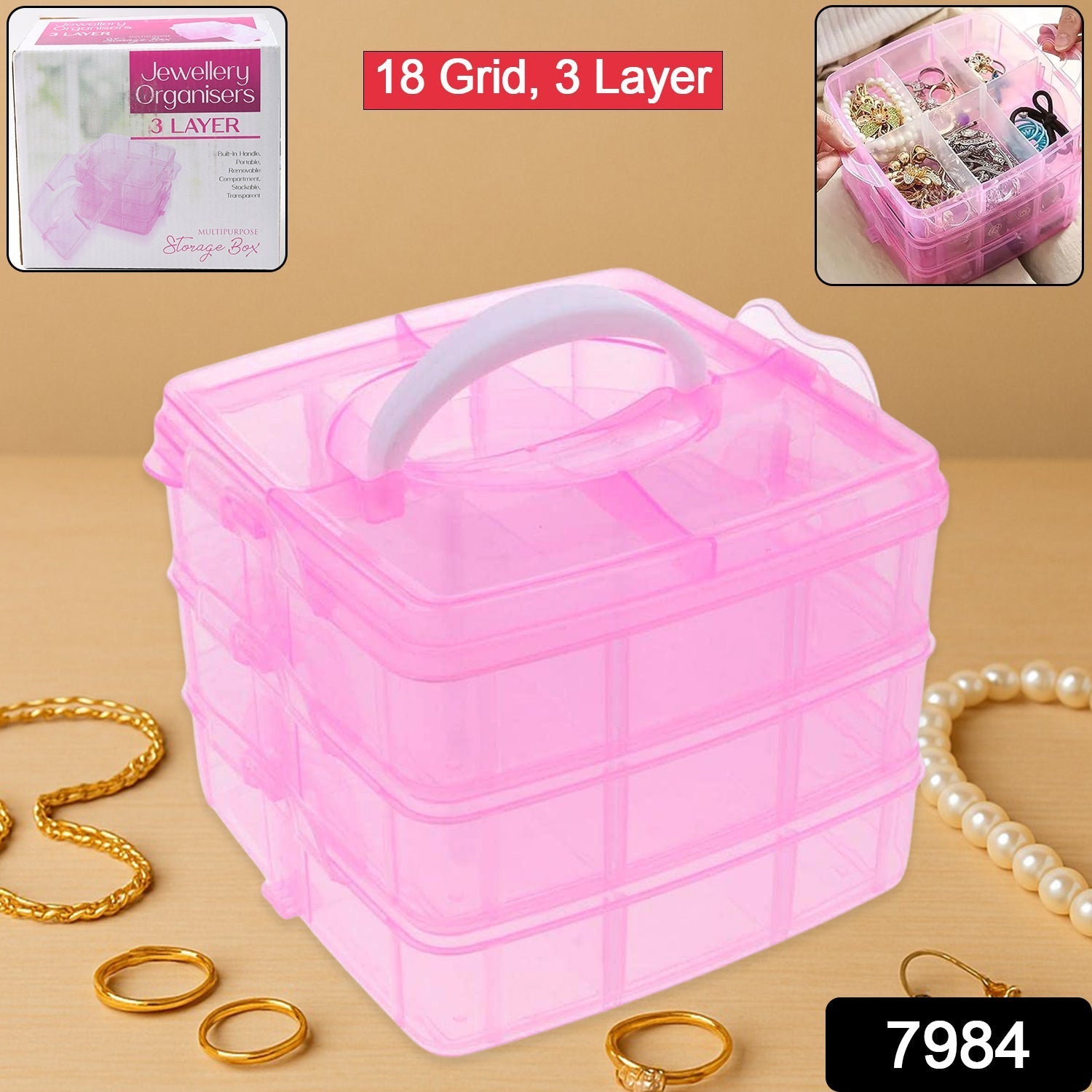 Versatile 18-Grid 3-Layer Transparent Plastic Organizer Box with Adjustable Dividers for Jewelry & Fishing Hooks Your Brand