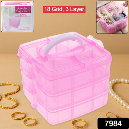 Versatile 18-Grid 3-Layer Transparent Plastic Organizer Box with Adjustable Dividers for Jewelry & Fishing Hooks Your Brand