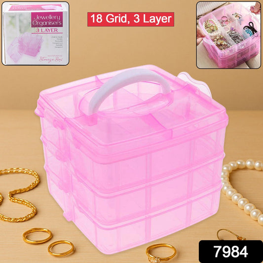 Versatile 18-Grid 3-Layer Transparent Plastic Organizer Box with Adjustable Dividers for Jewelry & Fishing Hooks Your Brand