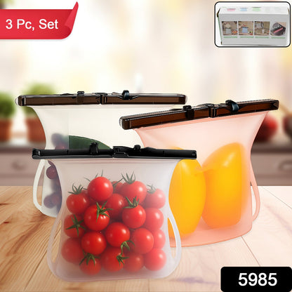 Eco-Friendly Food Storage: Reusable Silicone Bags (3-Pack) - Leakproof & Safe Your Brand