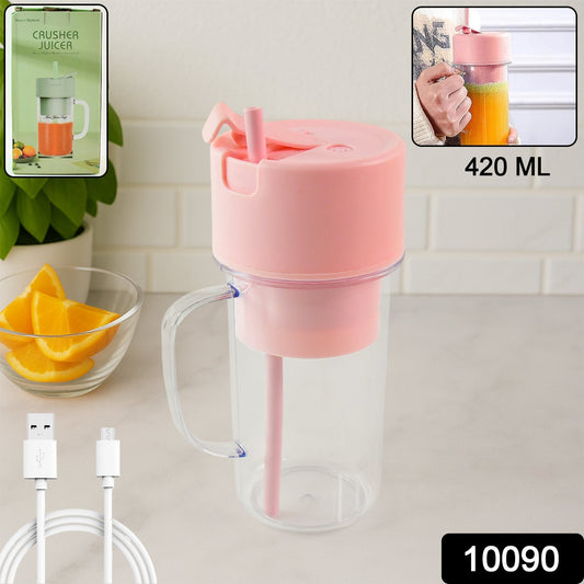 Portable Crusher Juicer With Handle & Straw, USB Rechargeable Multi Blades (420 ML) Your Brand