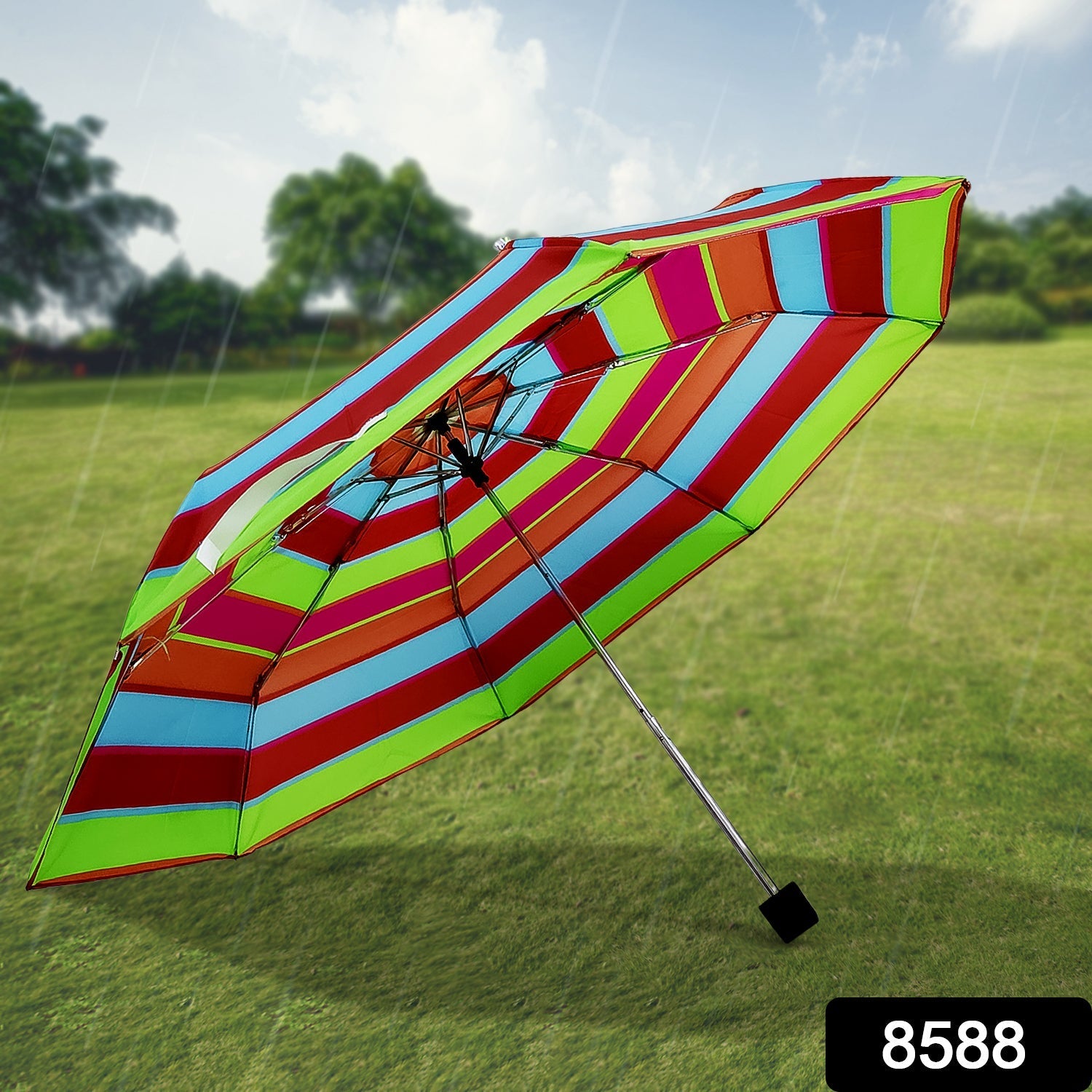 3-Fold Sun & Rain Protective Solid Foldable Umbrella, (1 Pc / Mix Design) Your Brand