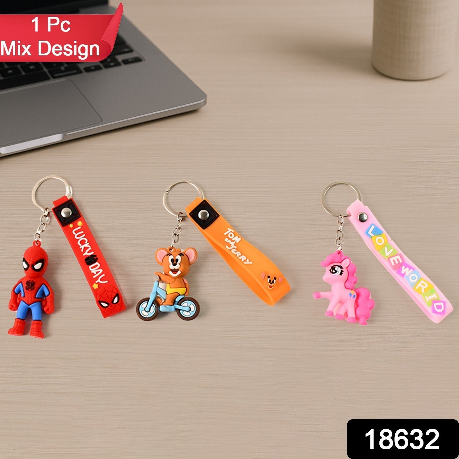 Cute Cartoon Silicone 3D Key Chain with Metal Hook & Strap (Pack of 1) Your Brand