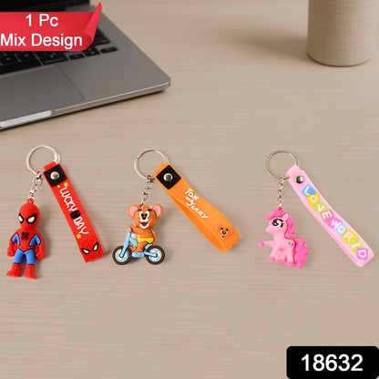 Cute Cartoon Silicone 3D Key Chain with Metal Hook & Strap (Pack of 1) Your Brand