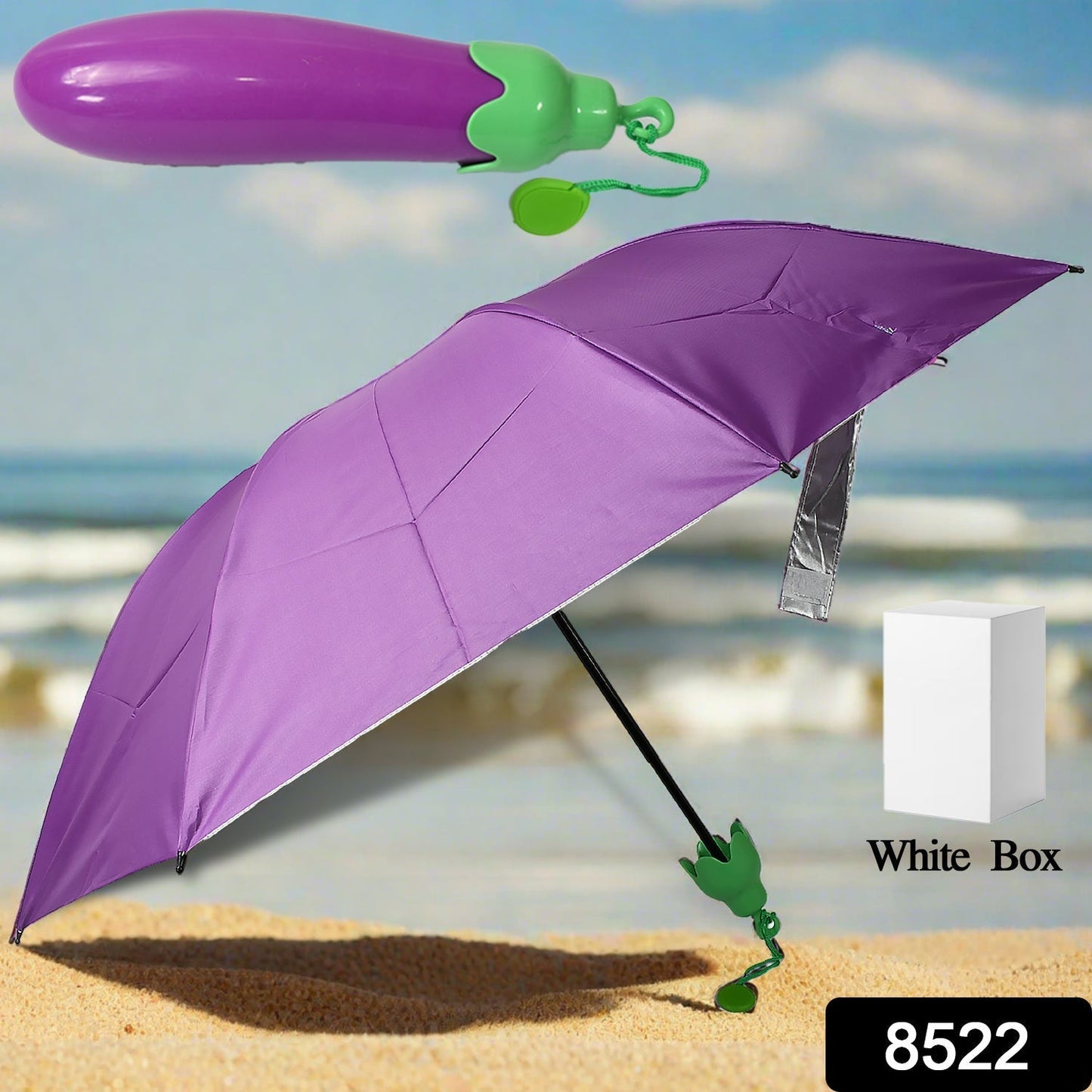Vegetable shaped Folding Umbrella, Plastic Case Creative Fashion Folding Mini Sun Shade Rain Umbrella, Unique Umbrella, Sun & UV Protection, Cute Design (1 Pc) Your Brand