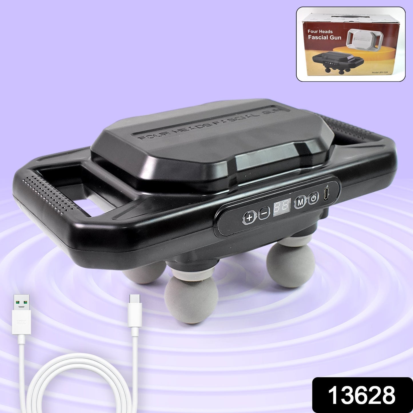 Handheld Full Body Massager 4-Head Massage Gun (1 Pc / Mix Color) Your Brand