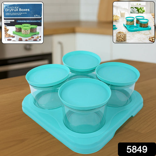 Airtight Container Jar 4 Pc Set With Stylish Tray for Kitchen Unbreakable Jar Set for Multipurpose Storage ( Mukhwas Dani ) Your Brand