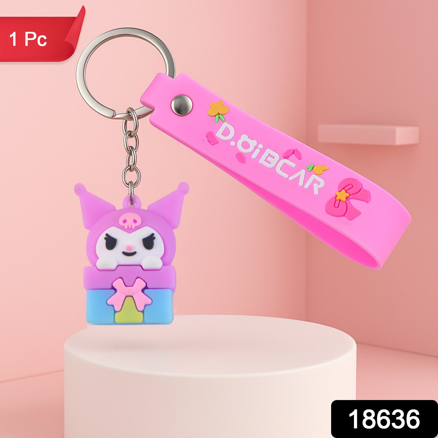 Cute Cartoon Silicone 3D Key Chain with Metal Hook & Strap (Pack of 1) Your Brand