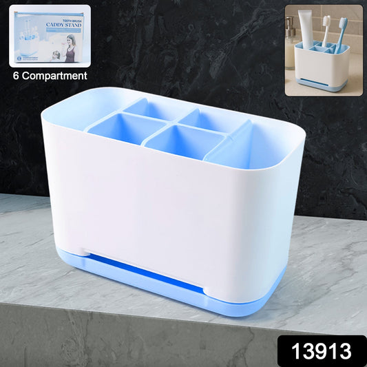 6 Compartment Multi Purpose Organizer Toothbrush Holder Stand Plastic Caddy (1 Pc) Your Brand