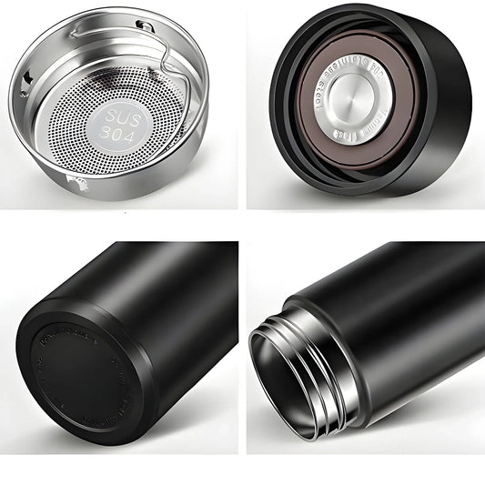 Smart insulated water bottle with temperature display featuring durable stainless steel components
