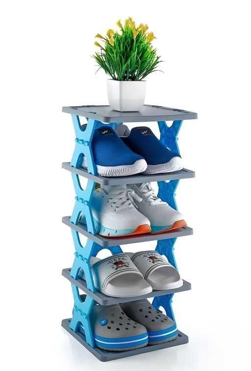 The Gir Farmer smart shoe organizer for home with multiple tiers holding various shoes and a plant on top