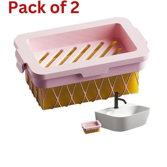 Pack of 2 soap mesh holder in pink and yellow for organized bathroom storage