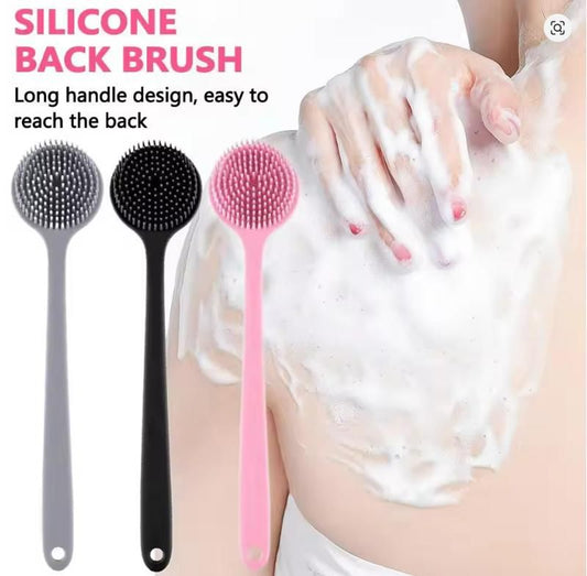 THE GIR FARMER soft bath body brush for shower with long handle in gray black and pink silicone bristles