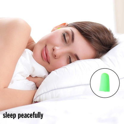 Woman sleeping peacefully with soft foam noise cancelling earplugs for better sleep quality