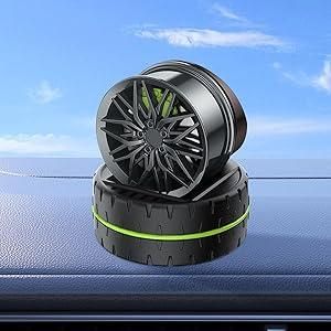 Sleek solar powered car air freshener with a stylish wheel design for a fresh driving experience