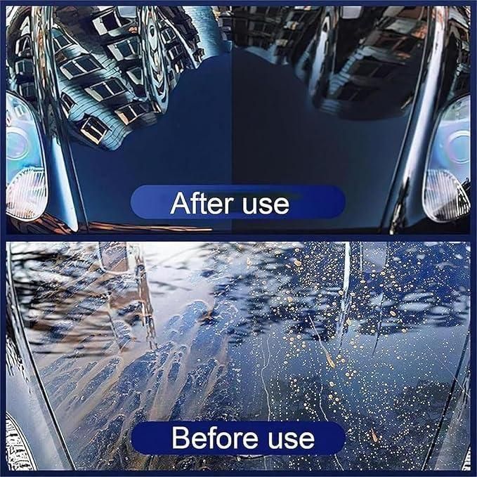 Comparison of car surface before and after using Sopami car coating spray for enhanced shine