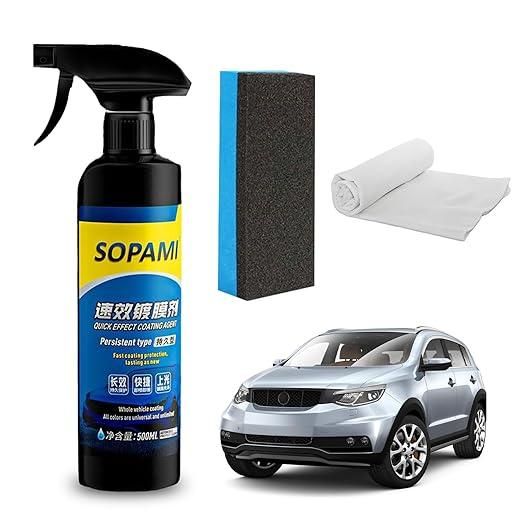 Sopami car coating spray with applicator sponge and microfiber cloth for vehicle protection
