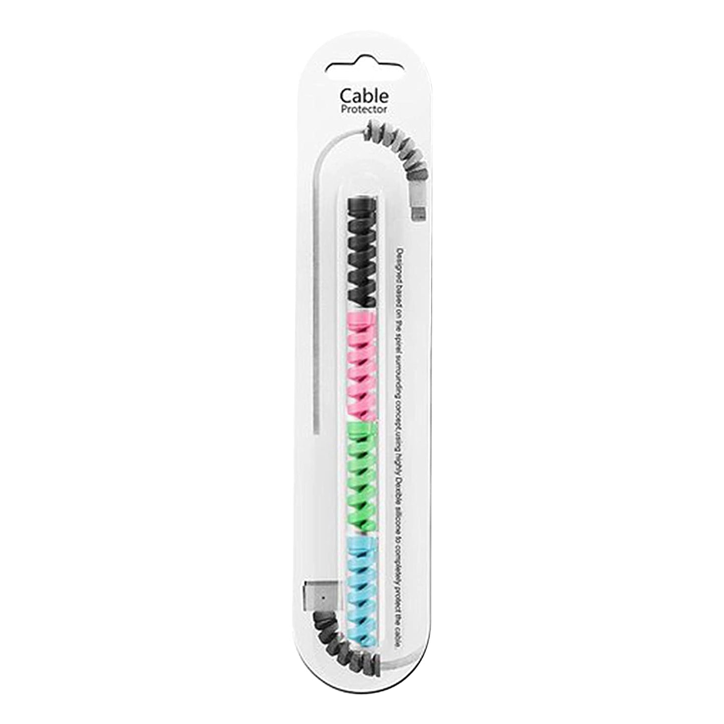 Spiral charger cable protector in assorted colors for preventing cable damage and fraying