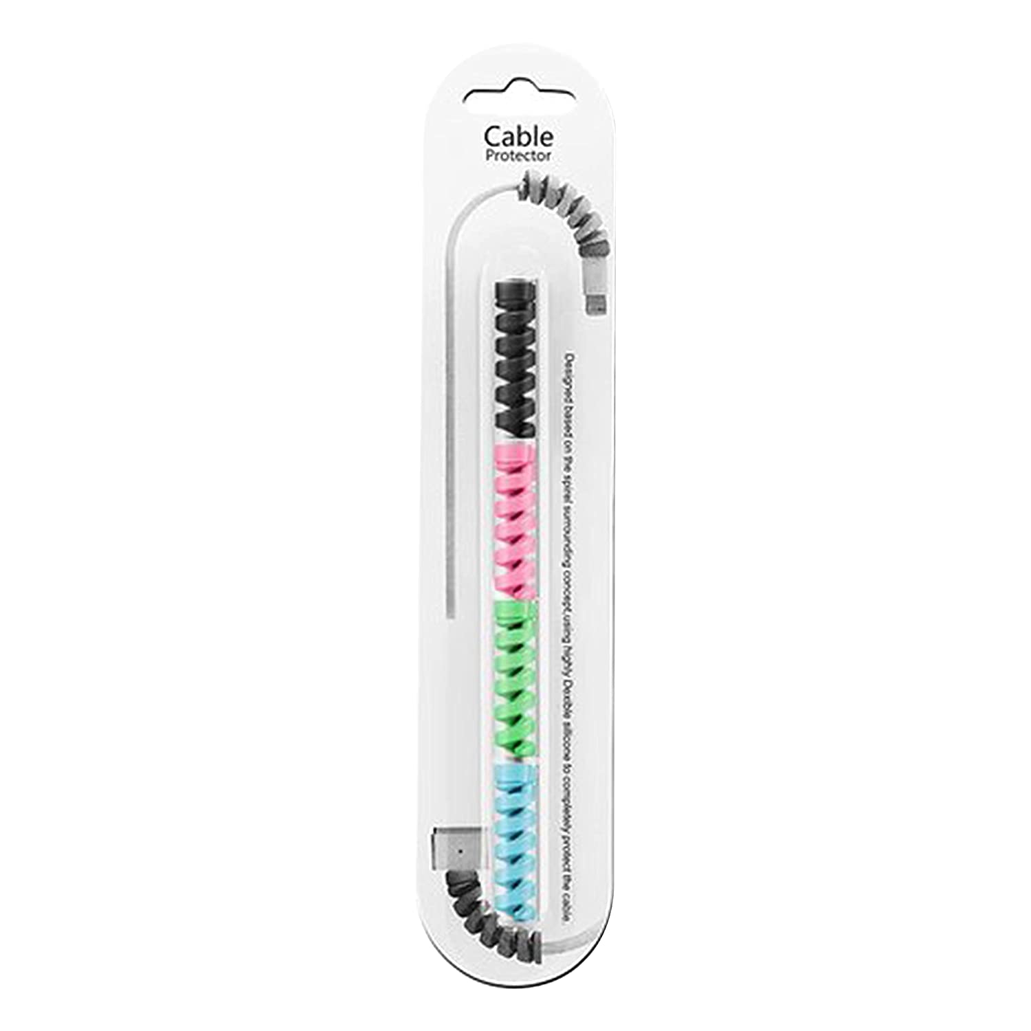 Spiral charger cable protector in assorted colors for preventing cable damage and fraying