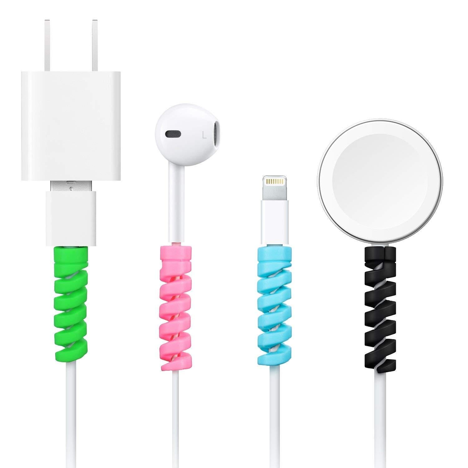 Colorful spiral charger cable protector for preventing frayed wires on electronic accessories