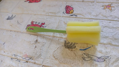 Yellow sponge head kitchen cleaning tool for effective dish and surface cleaning