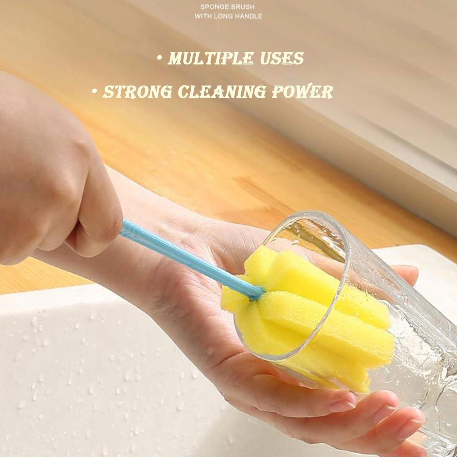 Sponge head kitchen cleaning tool with long handle for effective scrubbing and multiple uses