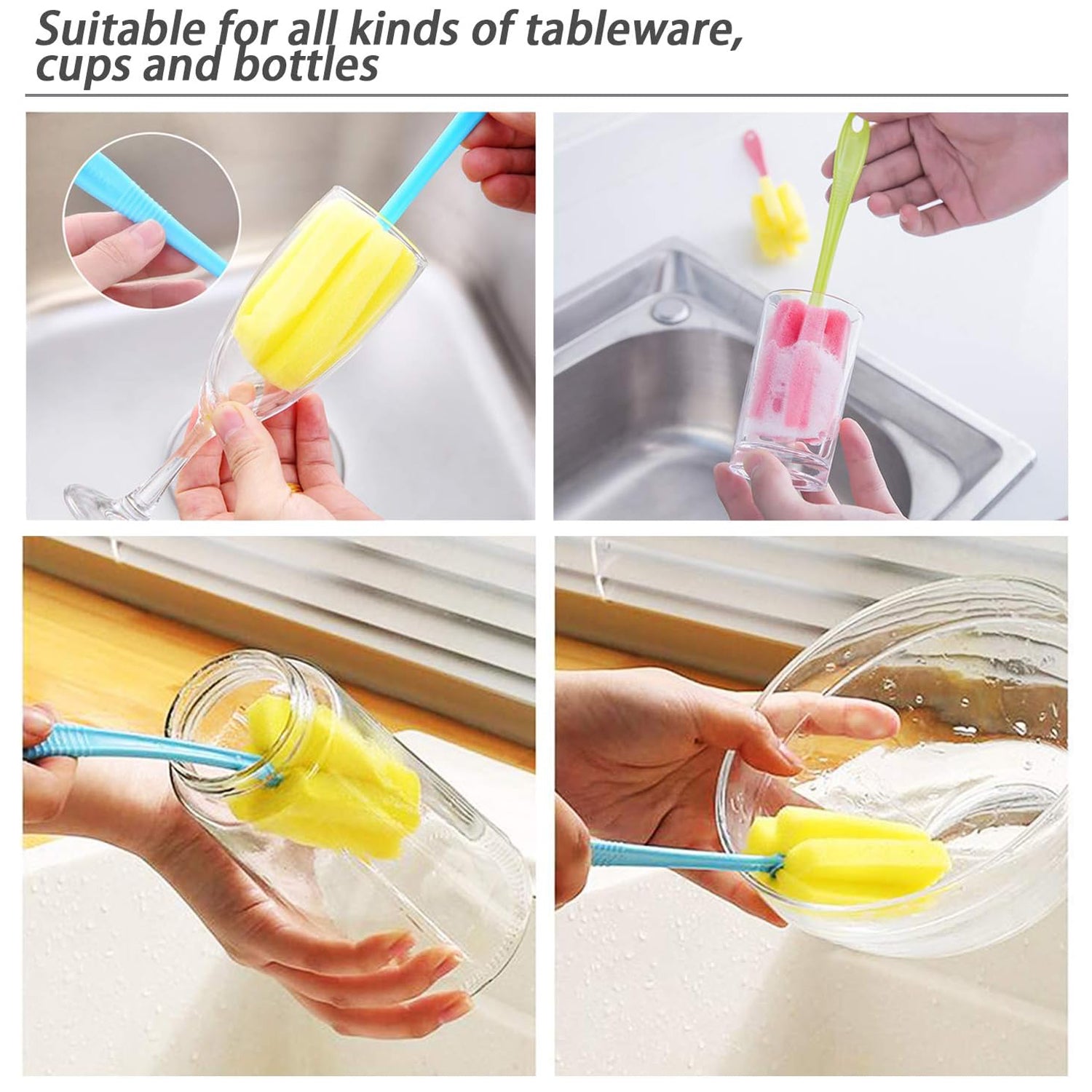 Sponge head kitchen cleaning tool for effective cleaning of various tableware and bottles