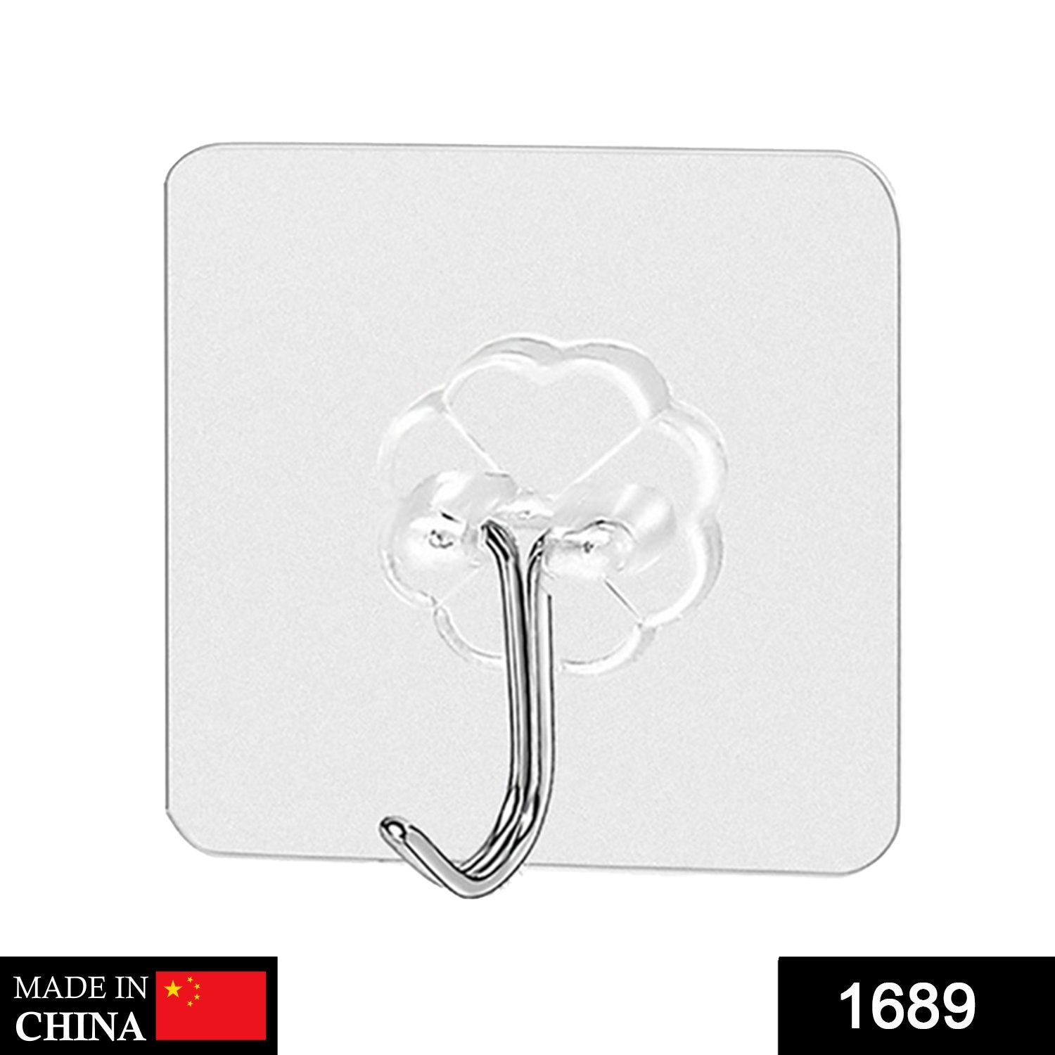 Clear adhesive wall hook with a stainless steel hook for easy home organization and decor