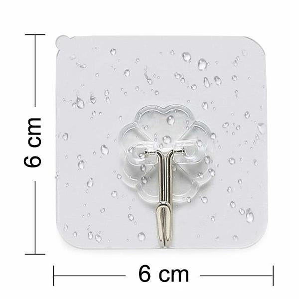 Transparent adhesive wall hook featuring stainless steel clips, ideal for home organization and decor