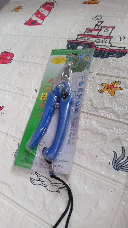 Blue stainless steel garden scissors with ergonomic handle for precise cutting in the garden