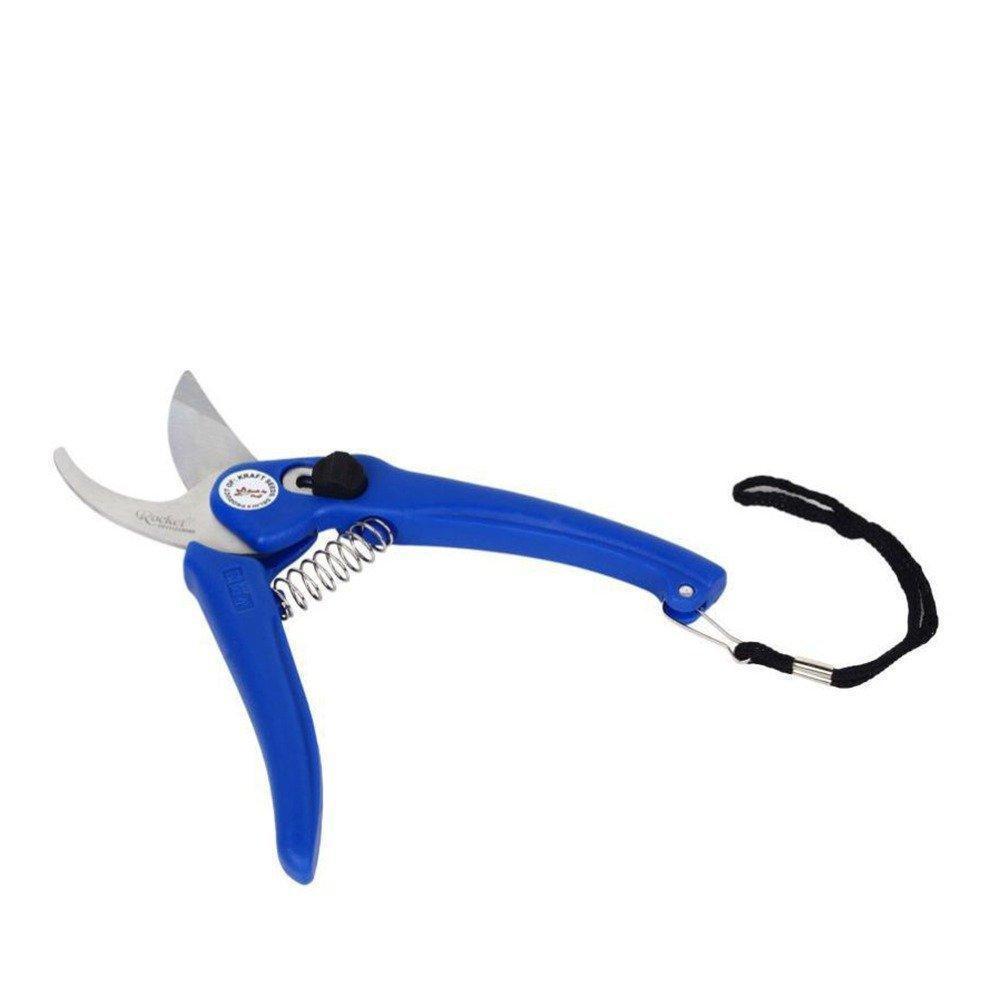 stainless steel garden scissors with ergonomic blue handle and spring action for easy pruning