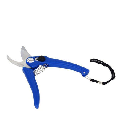 stainless steel garden scissors with ergonomic blue handle and spring action for easy pruning