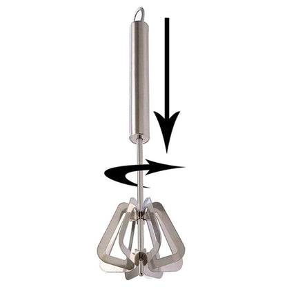 Stainless steel hand blender with rotating blades for efficient mixing and blending