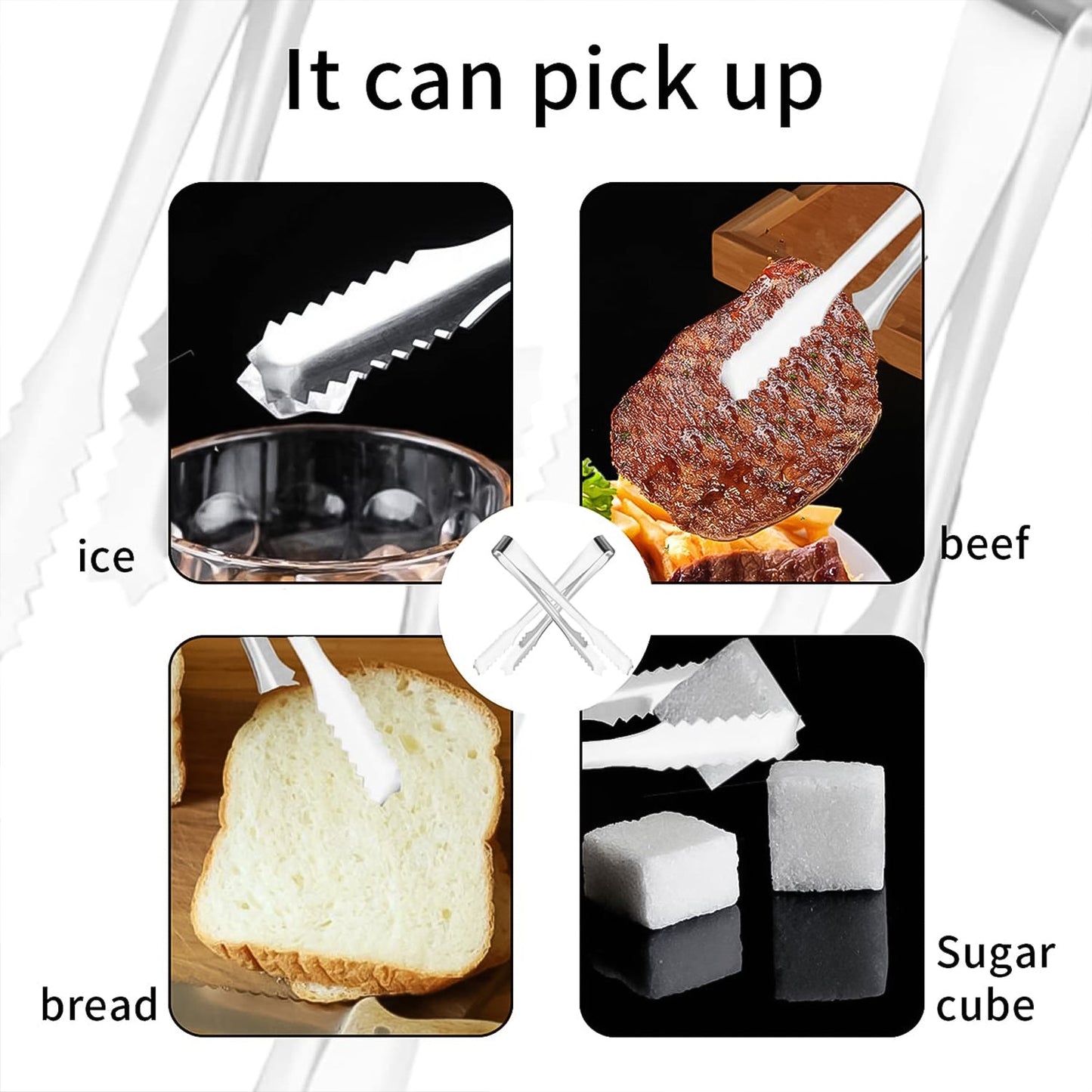 Your Brand Stainless Steel Ice Cube Tong for serving ice, sugar cubes, bread, and meat