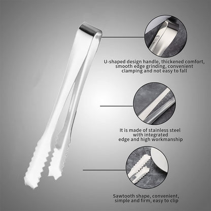 Your Brand stainless steel ice cube tong with U-shaped handle and sawtooth design for easy gripping