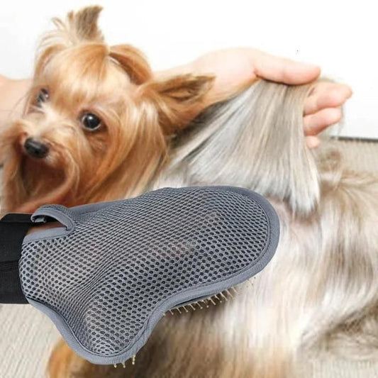 Stainless steel pet grooming glove for easy shedding removal from your pet's fur