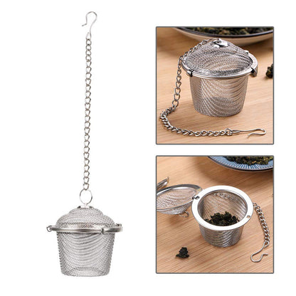 Your Brand stainless steel tea filter with chain and hook for brewing loose leaf tea