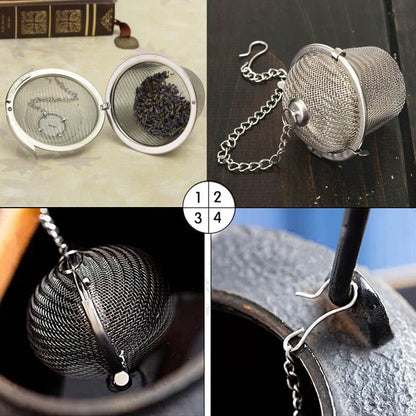 Your Brand stainless steel tea filter with a fine mesh design and chain for easy hanging in teapots
