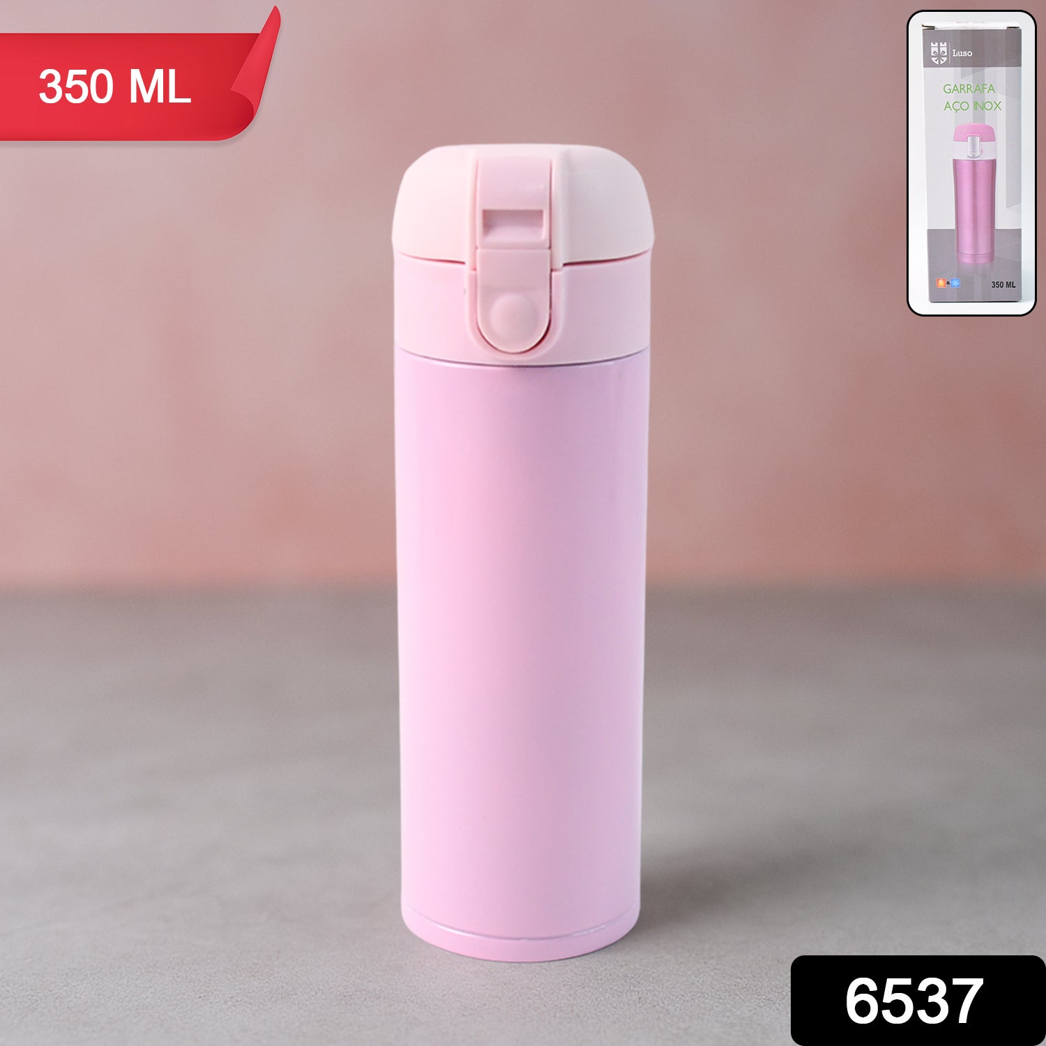Wukusy stainless steel vacuum water bottle in pink, 350 ML with a secure lid for optimal hydration