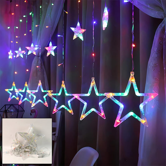 12 Stars LED Curtain String Lights with 8 Flashing Modes for Home Decoration, Diwali & Wedding LED Christmas Light Indoor and Outdoor Light ,Festival Decoration (Multicolor / With Box) Your Brand