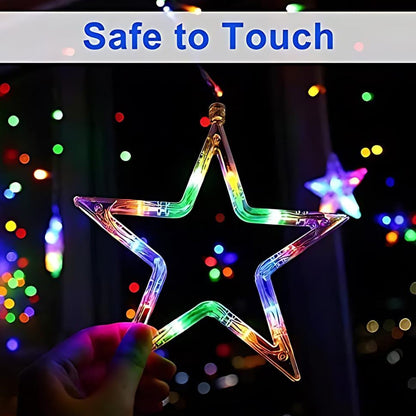 12 Stars LED Curtain String Lights with 8 Flashing Modes for Home Decoration, Diwali & Wedding LED Christmas Light Indoor and Outdoor Light ,Festival Decoration (Multicolor / With Box) Your Brand