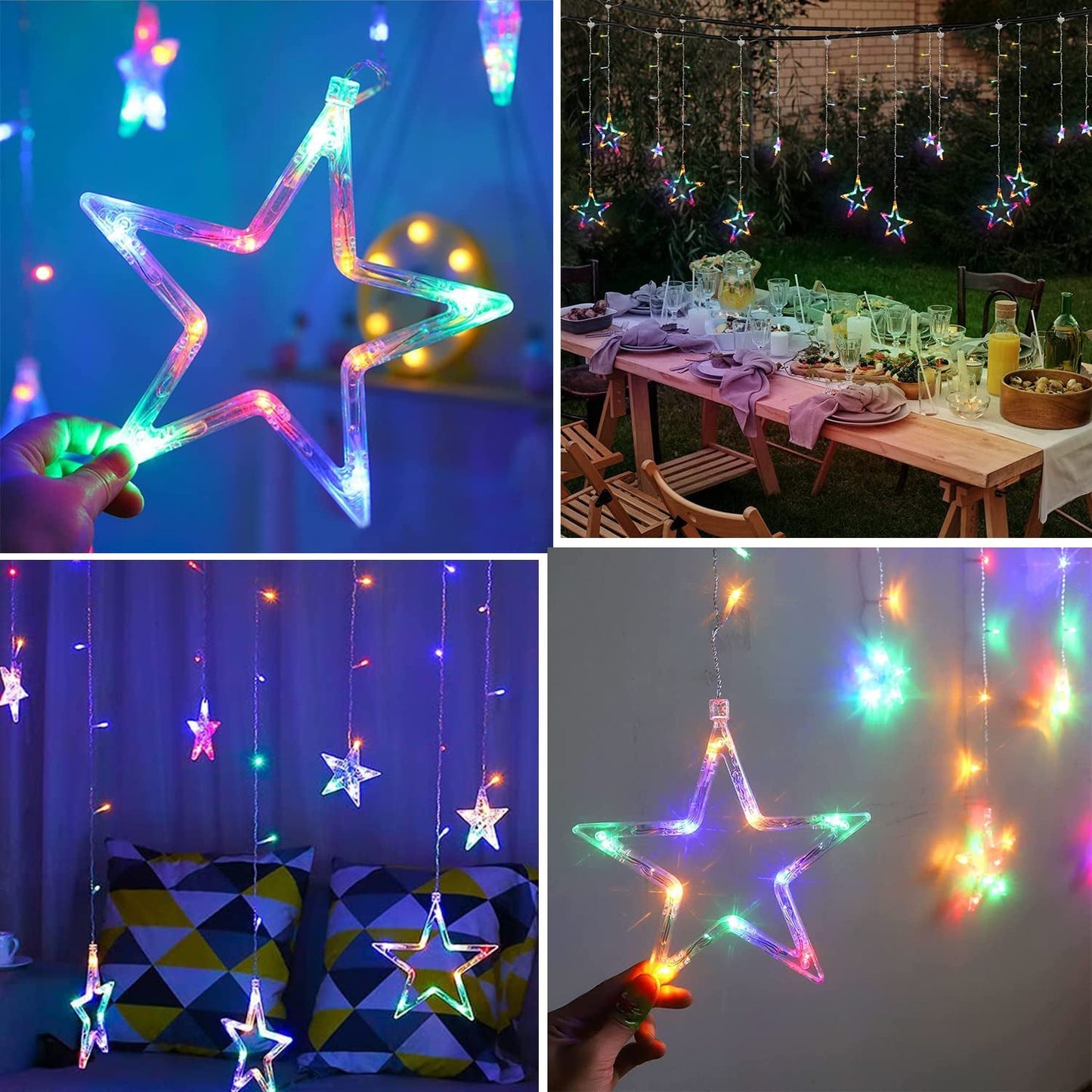 12 Stars LED Curtain String Lights with 8 Flashing Modes for Home Decoration, Diwali & Wedding LED Christmas Light Indoor and Outdoor Light ,Festival Decoration (Multicolor / With Box) Your Brand