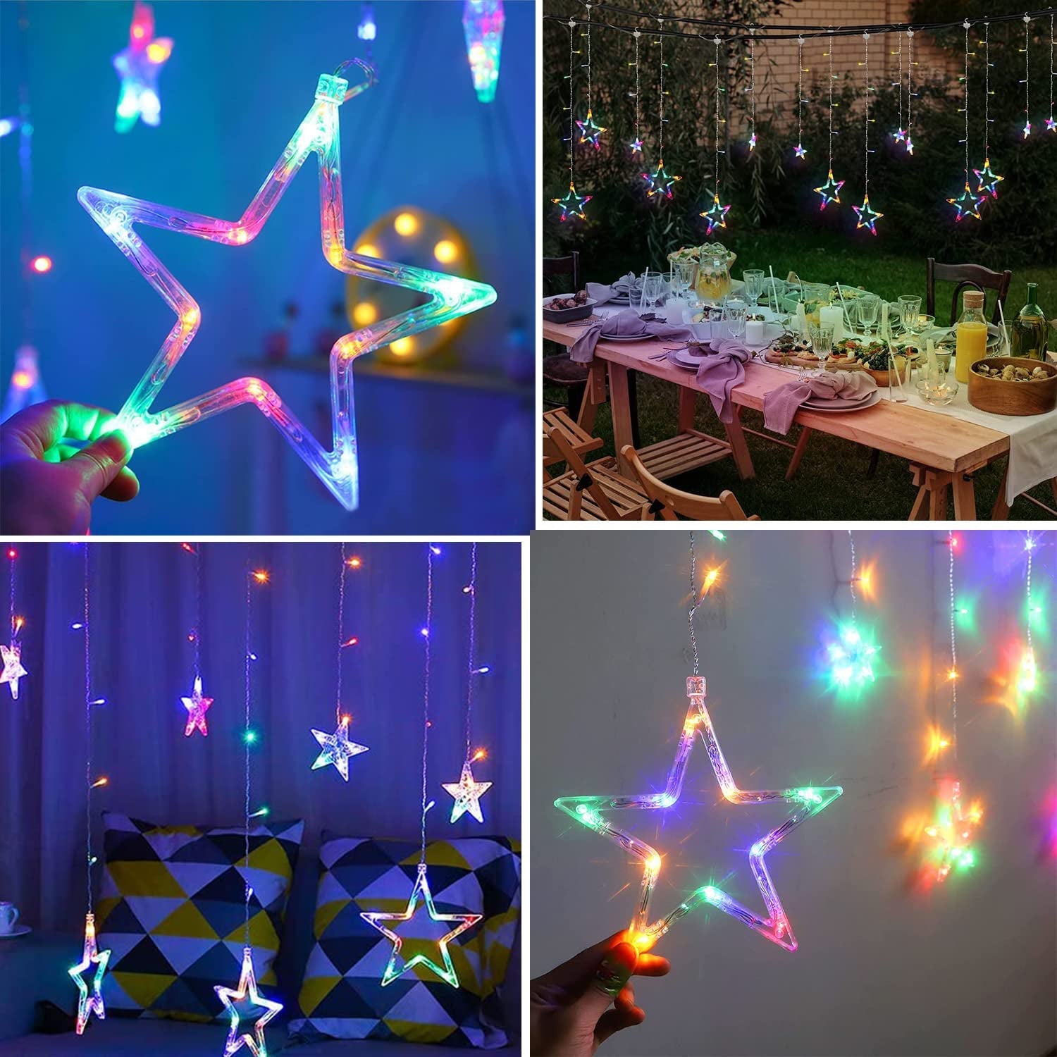 12 Stars LED Curtain String Lights with 8 Flashing Modes for Home Decoration, Diwali & Wedding LED Christmas Light Indoor and Outdoor Light ,Festival Decoration (Multicolor / With Box) Your Brand