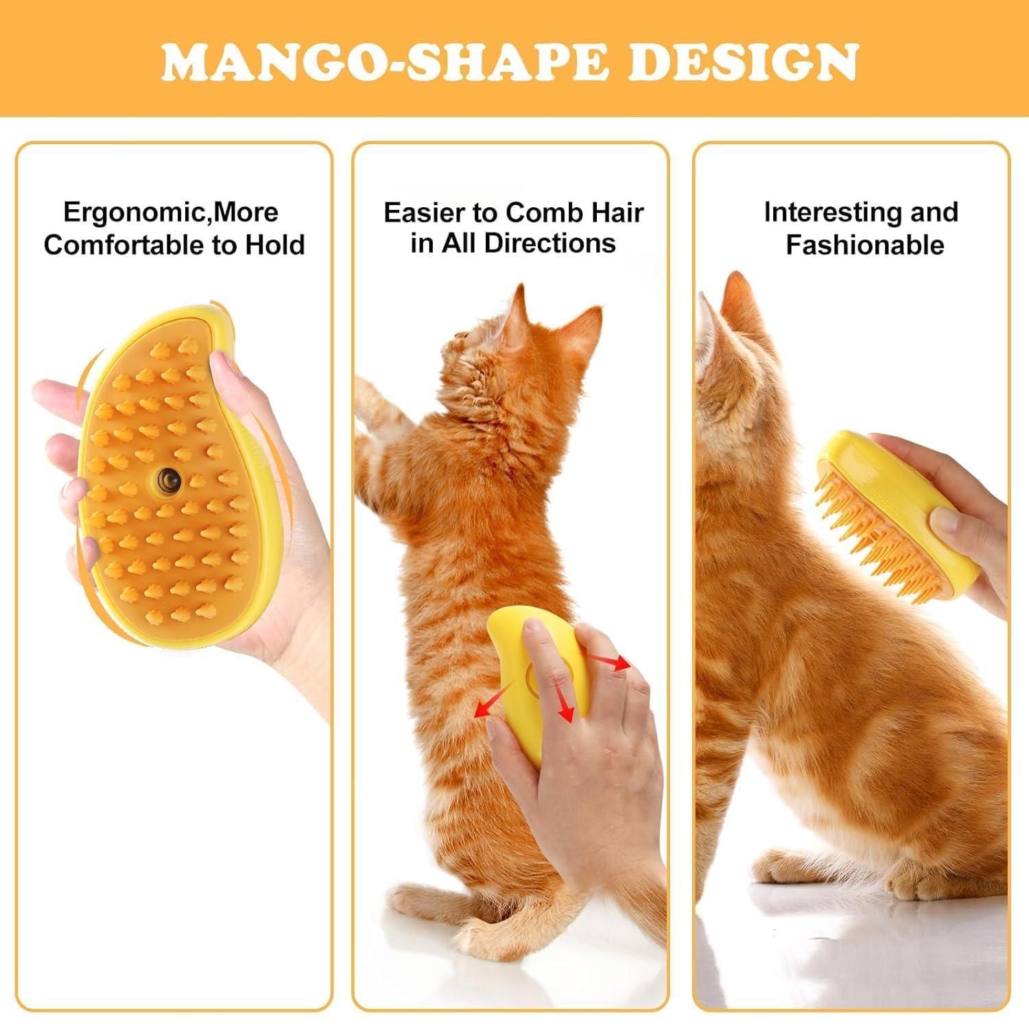 Mango-shape design steaming pet hairbrush for comfortable grooming and easy hair management