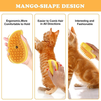 Mango-shape design steaming pet hairbrush for comfortable grooming and easy hair management