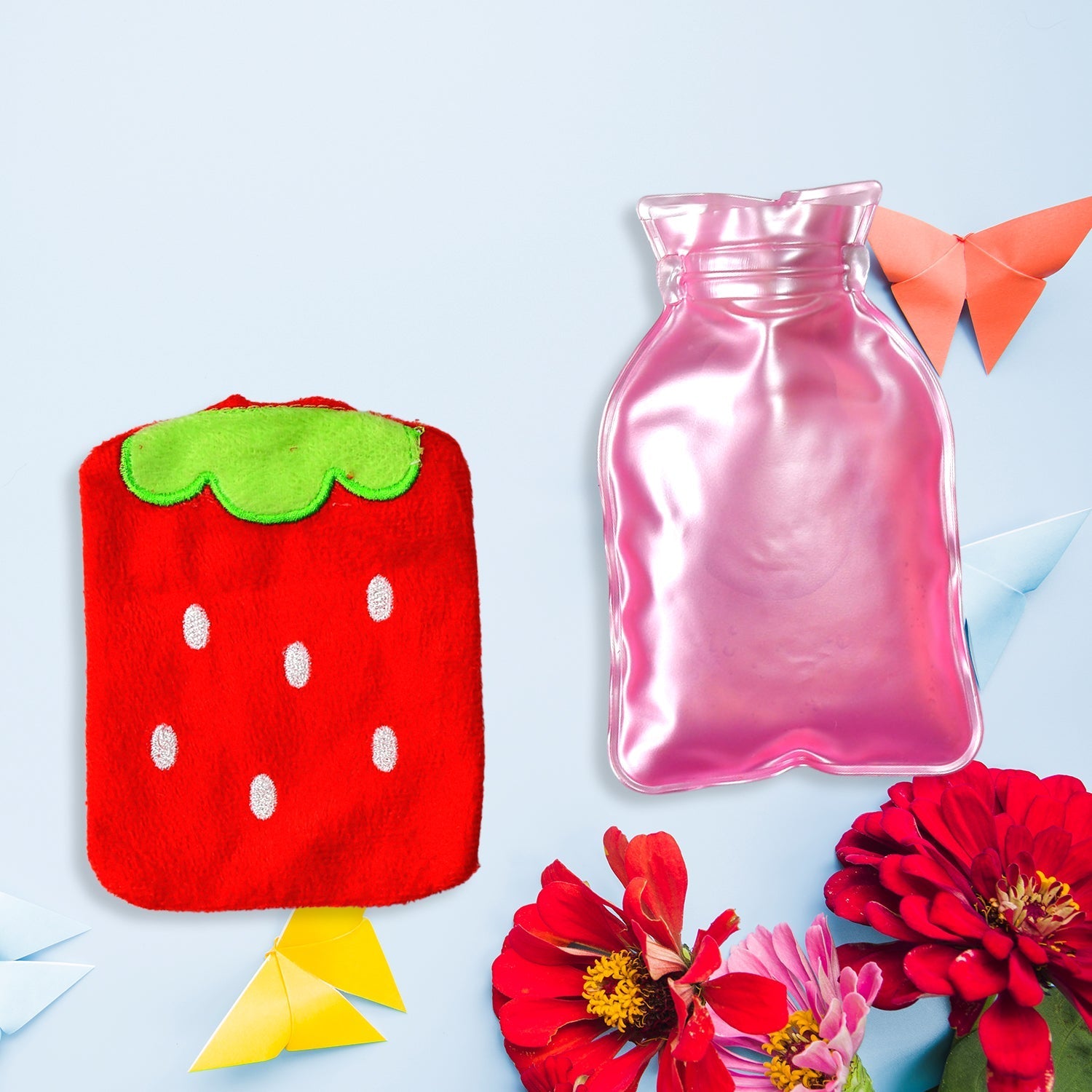 Your Brand Strawberry Mini Hot Water Bag with Soft Cover for Comfort and Warmth