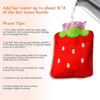 Your Brand Strawberry Mini Hot Water Bag in Red with Cute Strawberry Design for Warmth and Comfort