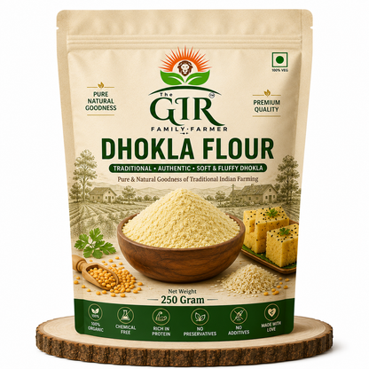 The GIR Farmer Organic Idli & White Dhokla Flour in a 250-gram bag, perfect for making soft and fluffy Dhokla