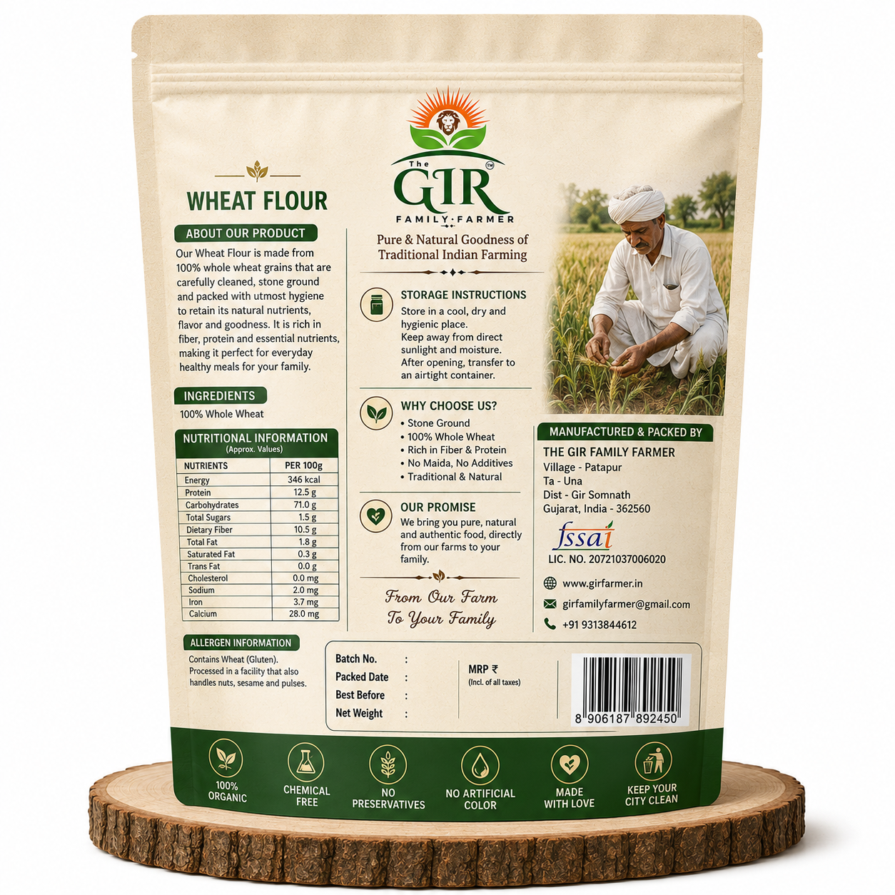 THE GIR FARMER Organic Whole Wheat Flour in a resealable bag for healthy baking and cooking